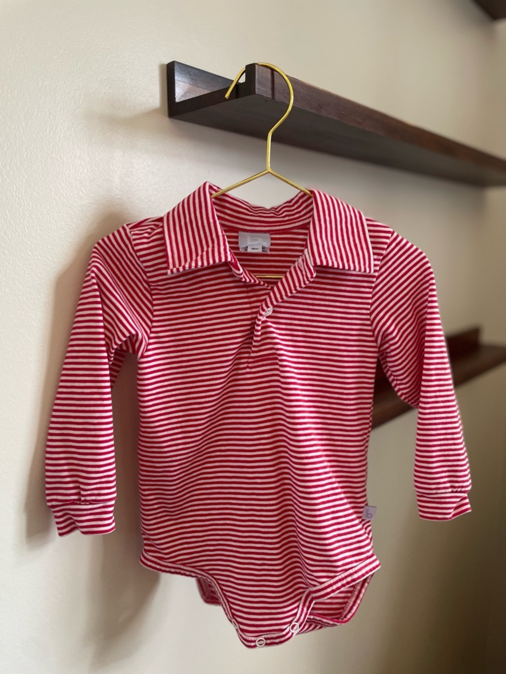 Bella Bliss Red & White Striped Long-Sleeve Polo Bodysuit